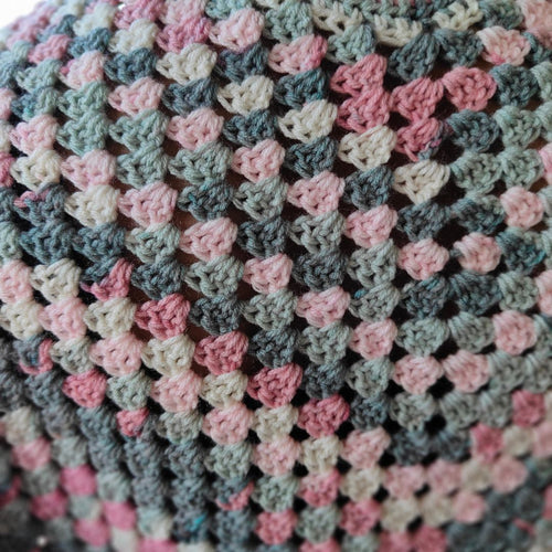 Handcrafted Cotton Crochet Poncho - Pink & Grey