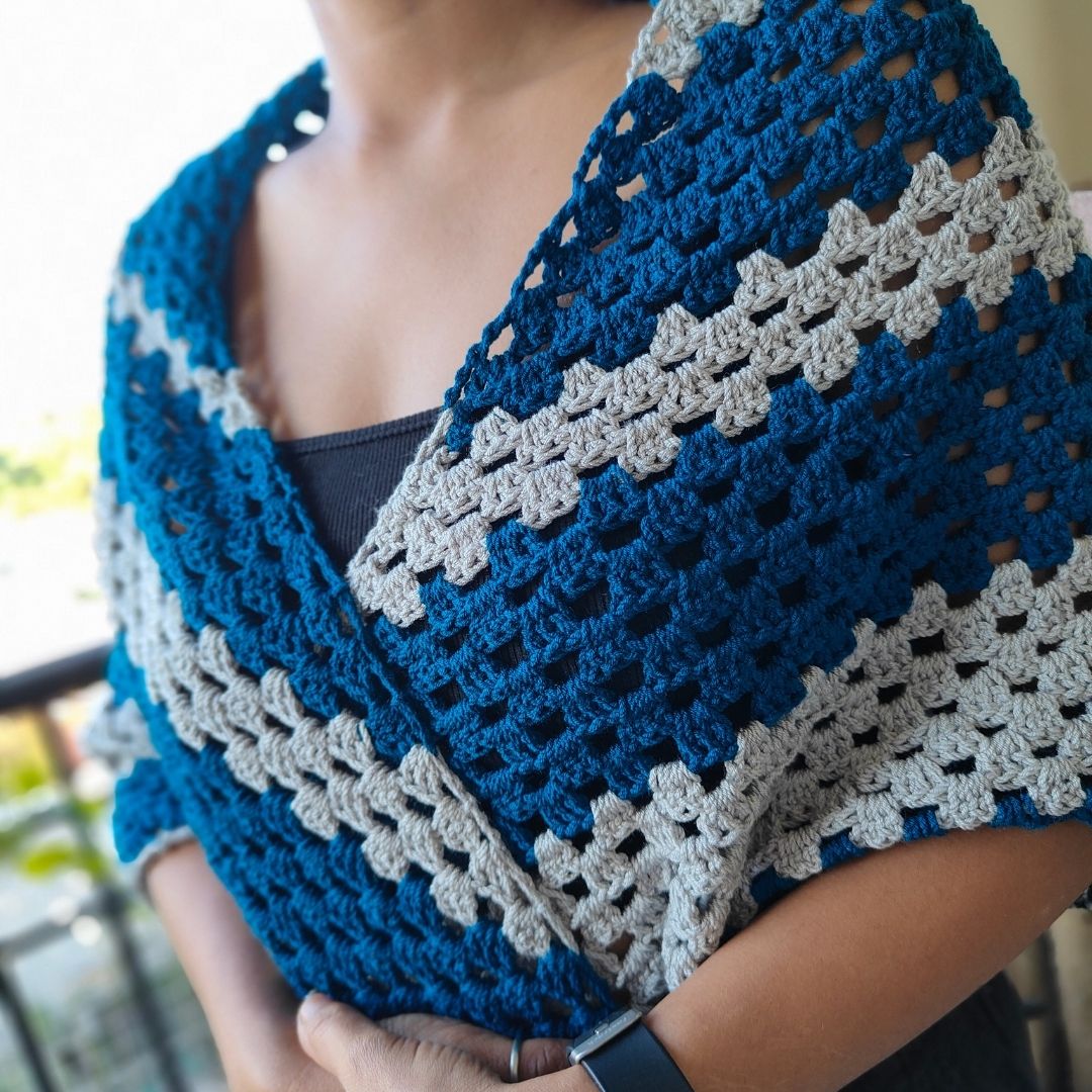 Handcrafted Blue Cotton Crochet Shrug